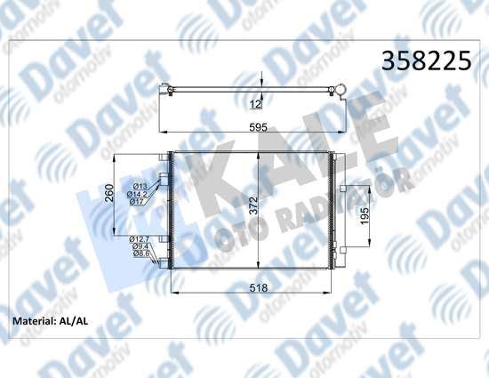 KALE 358225 Klima Radyatoru Hyundai Accent Blue Iv 1.6crdi 11=> I20 1.4crdi 09=> - Kia Rio 1.4crdi 11=> Kurutucu Ile (Brazing Al/Al) (502x372x12)  ####